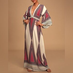 M Red and Cream Maxi Dress